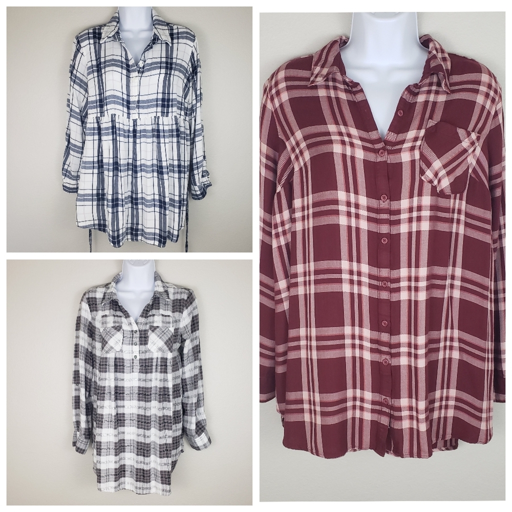 Lot Of Three Plaid Maternity Tops Motherhood Maternity And Isabel Medium & Large